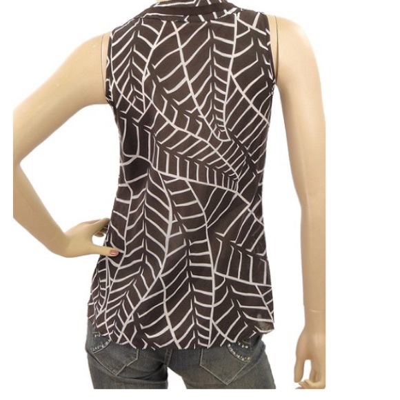 Tory Burch - Lightweight Sleeveless Blouse, Brown/White Leaf Print, Grosgrain - Picture 9 of 10